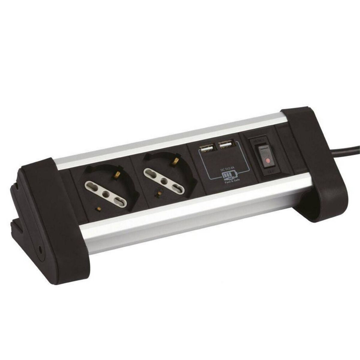 HALUX - Alargador Zapatilla Para Escritorio 2 Tomas + 2 Puertos Usb