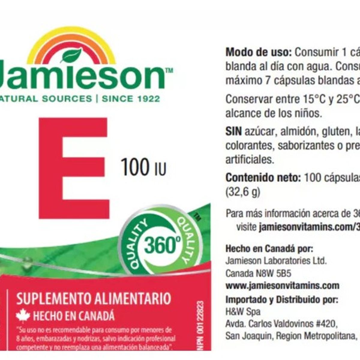 JAMESON - Vitamina E 100ui Jamieson 100 Cápsulas Blandas