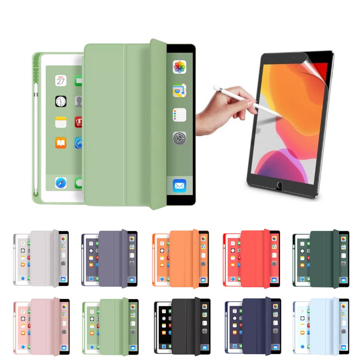 GENERICO - Fundas iPad Más Lámina Paperlike Para iPad 10.2 (7/8/9gen) - Verde M.