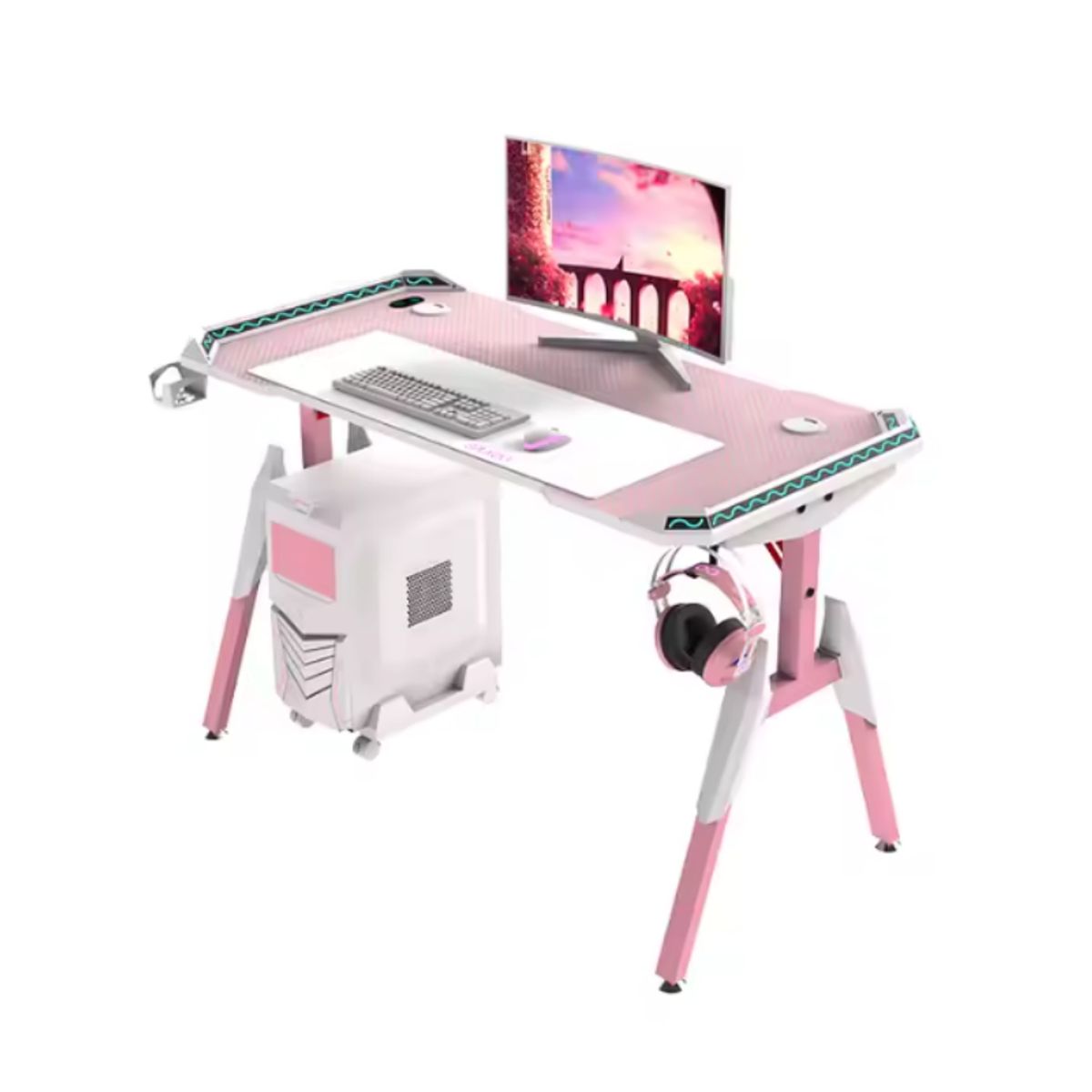 GENERICO - Escritorio Gamer Rosa + Iluminación RGB 120cm