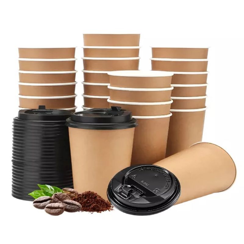 GENERICO - 50 Vaso Kraft Vasos Para Cafe Vaso Papel Kraft C/tapa 12oz