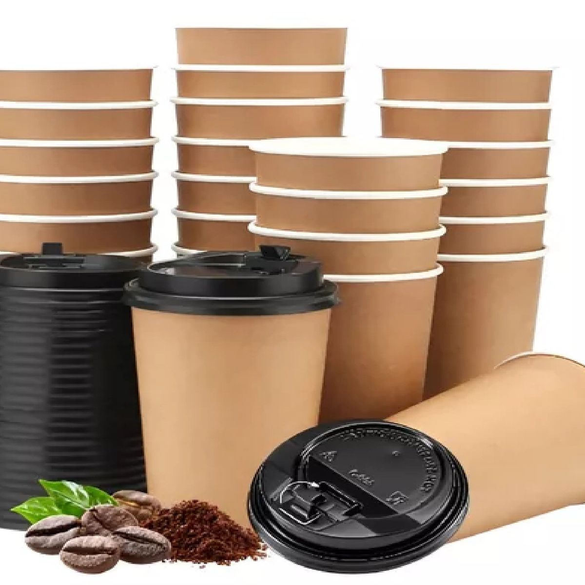 PASTELERIUSCL - 50 Vaso Kraft Vasos Para Cafe Vaso Papel Kraft C/tapa 12oz