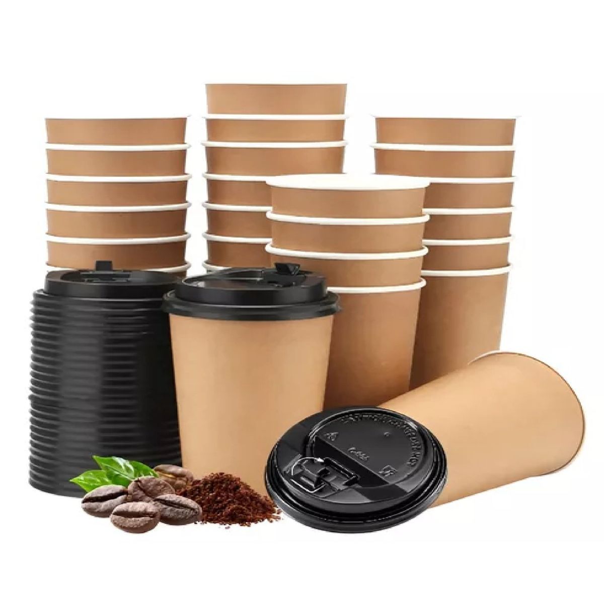PASTELERIUSCL - 50 Vaso Kraft Vasos Para Cafe Vaso Papel Kraft C/tapa 12oz