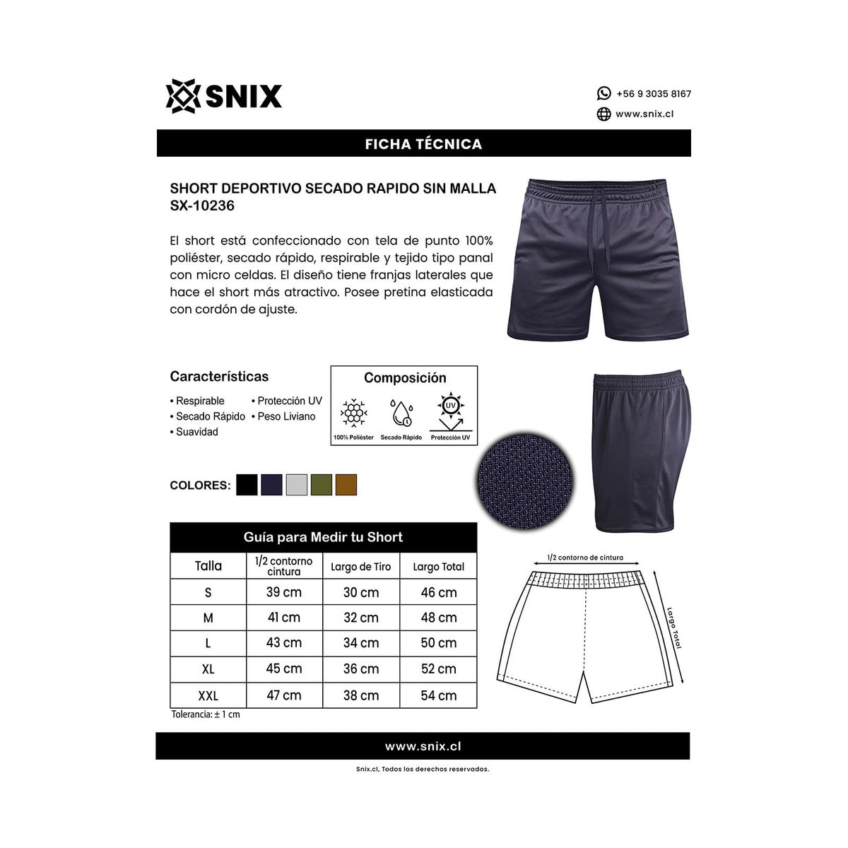 SNIX - Short Deportivo Dry Fit Sin Malla Snix