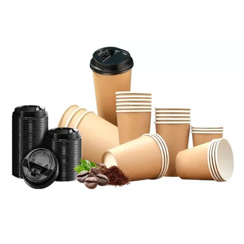GENERICO - 100 Vasos Kraft Vaso Para Cafe Vaso Kraft Papel C/tapa 12oz