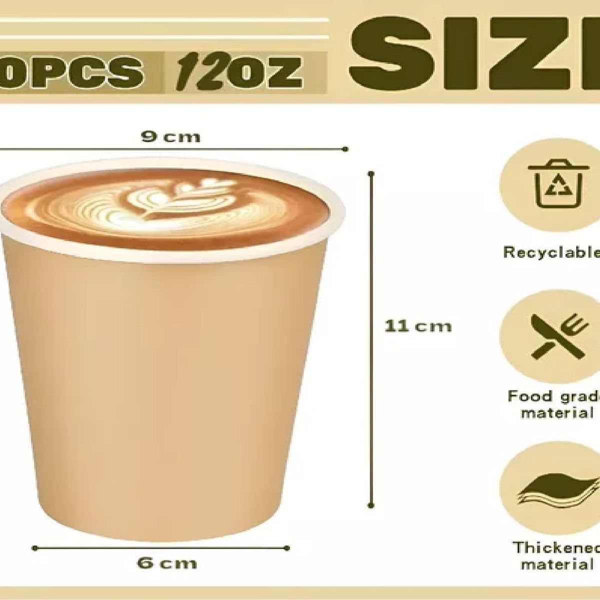 PASTELERIUSCL - X150 Vasos Para Cafe Vaso Kraft Vaso Polipapel Ctapa 12oz