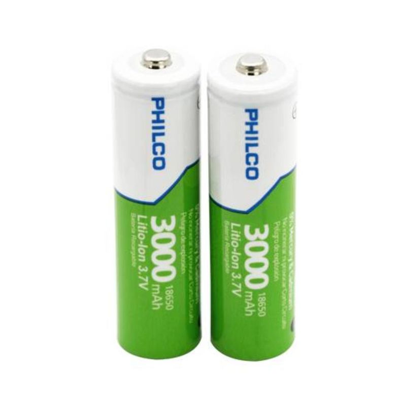 PHILCO - Blister Pilas 18650 Recargables Philco 3000mAh Litio-ion 37V para Linternas Swat y Cree