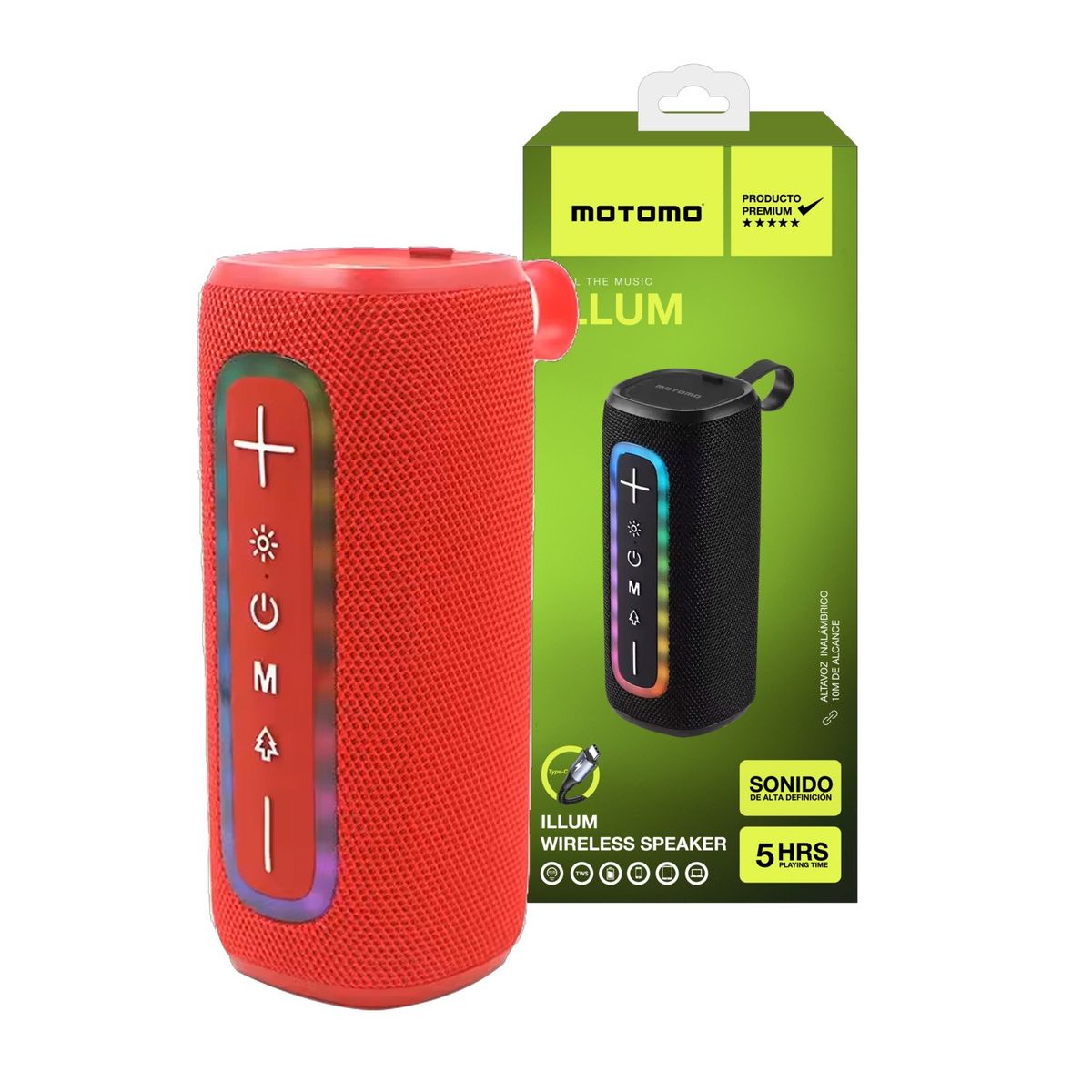 MOTOMO - Parlante Inalámbrico ILLUM Motomo PAPOBT23 RGB Color Rojo
