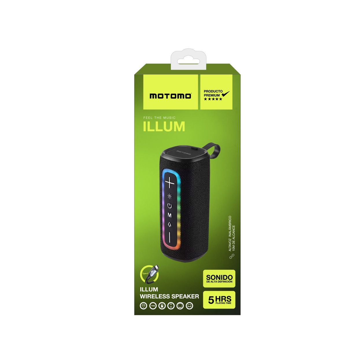 MOTOMO - Parlante Inalámbrico ILLUM Motomo PAPOBT23 RGB Color Negro