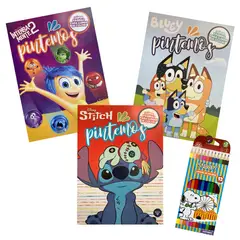 VERTICE - Pack libros Pintemos Intensamente +Bluey + Stitch + lápices