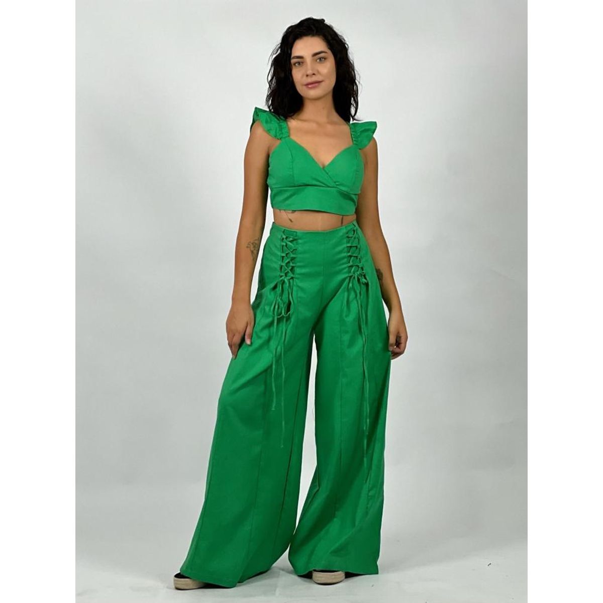 ENIGMATICA BOUTIQUE - Conjunto de Lino Top y Pantalón - Beige - Único