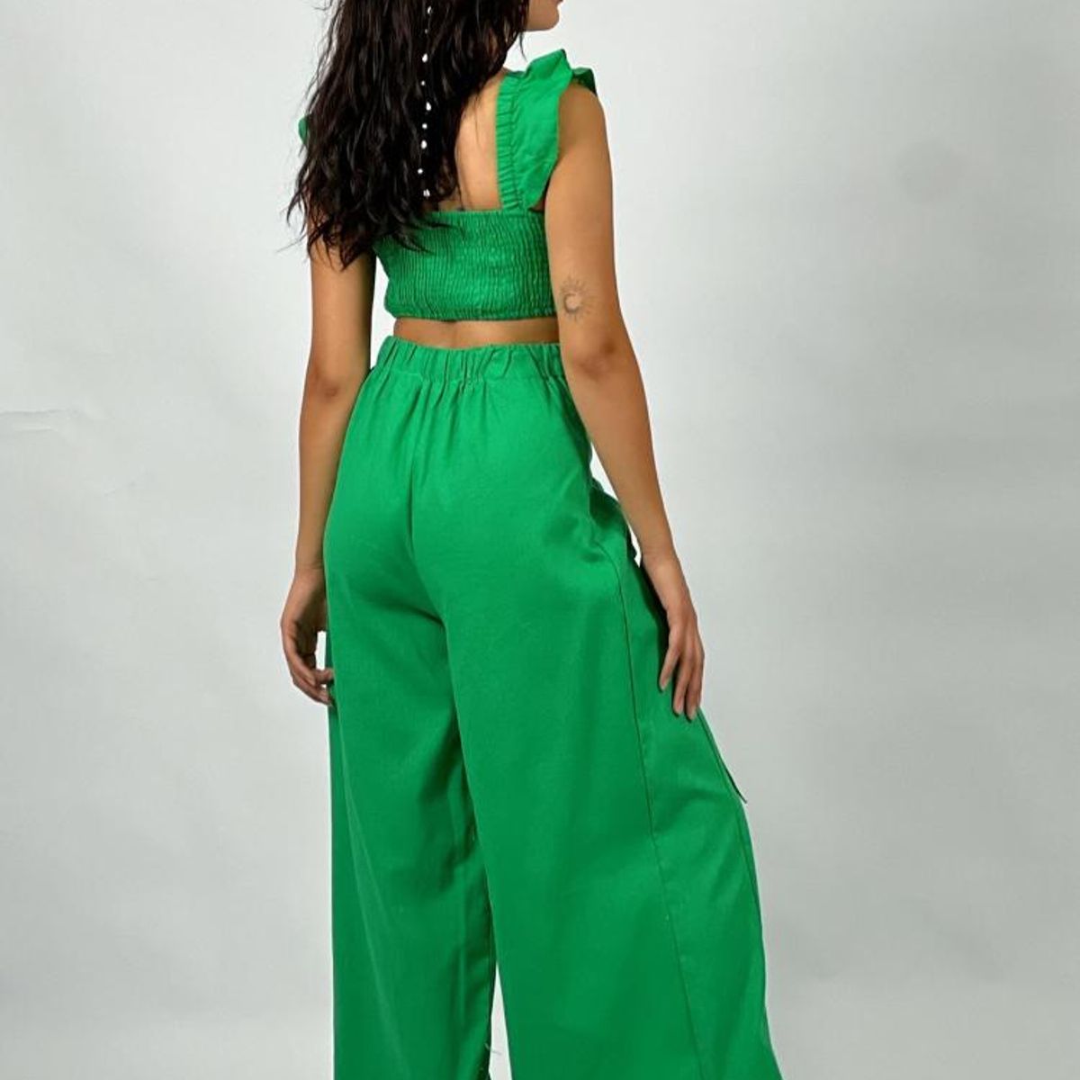 ENIGMATICA BOUTIQUE - Conjunto de Lino Top y Pantalón - Beige - Único