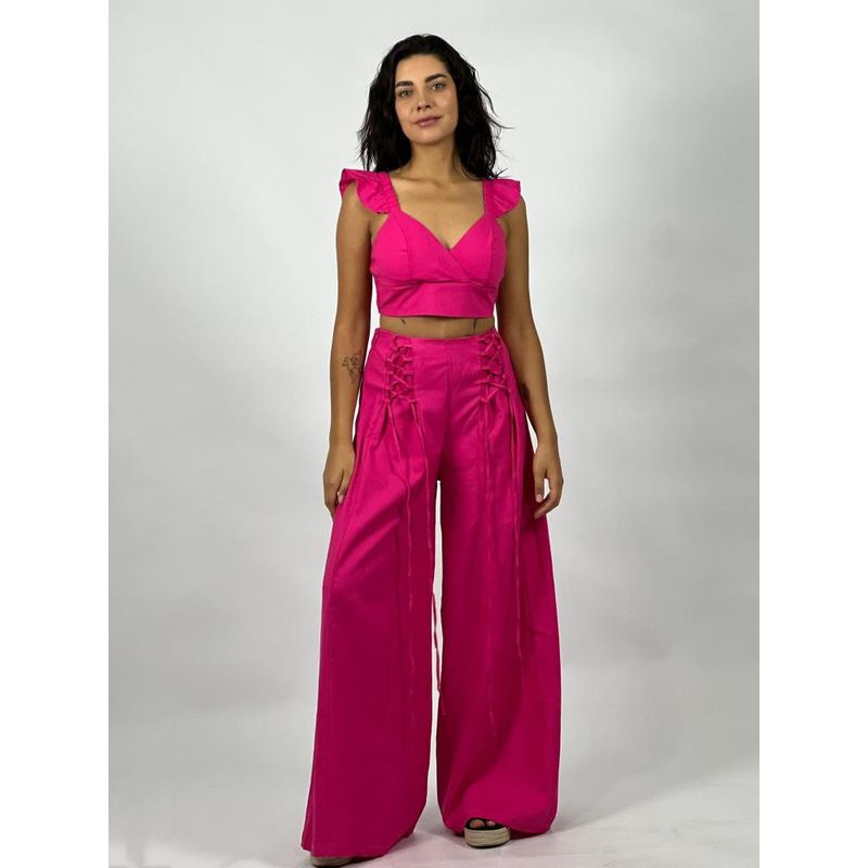 ENIGMATICA BOUTIQUE - Conjunto de Lino Top y Pantalón - Beige - Único