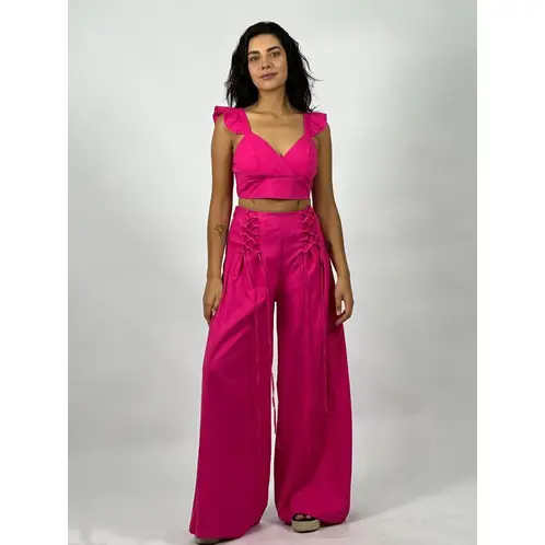ENIGMATICA BOUTIQUE - Conjunto de Lino Top y Pantalón - Beige - Único
