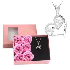 GENERICO - Set Collar Plata te amo Corazón colibri caja Rosas Regalo San Valentin