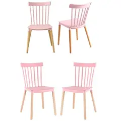 GENERICO - Pack 4 Silla de Comedor Windsor de Polipropileno Rosada