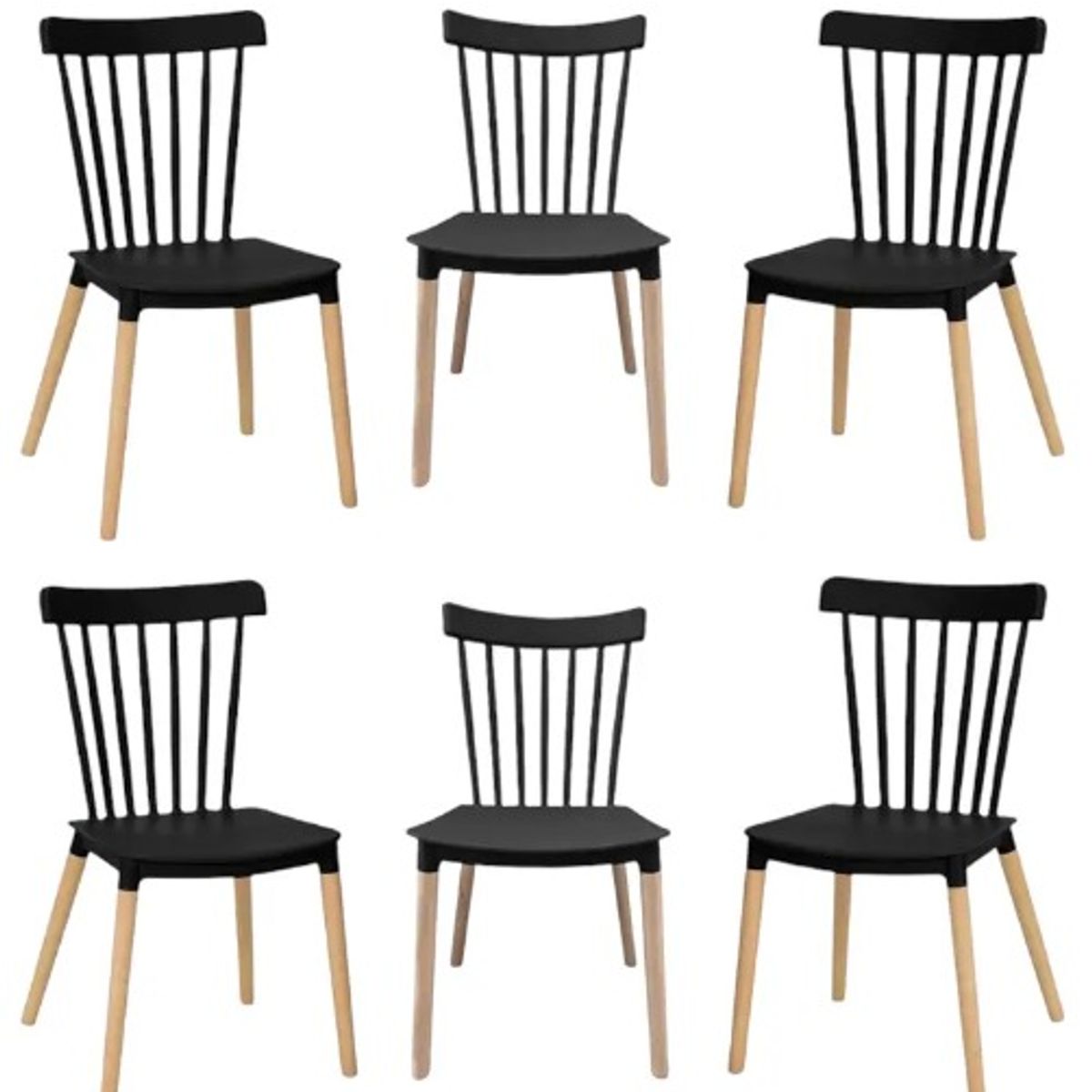 HABITA2 CHILE - Pack 6 Silla de Comedor Windsor de Polipropileno Negro