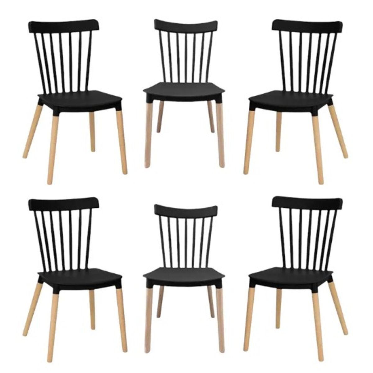 HABITA2 CHILE - Pack 6 Silla de Comedor Windsor de Polipropileno Negro