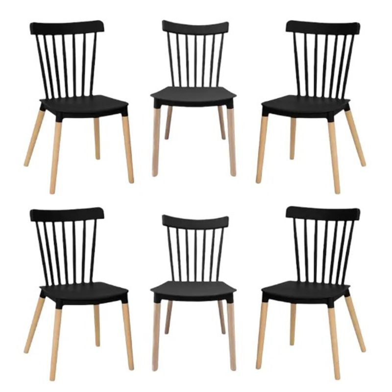 GENERICO - Pack 6 Silla de Comedor Windsor de Polipropileno Negro