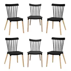 GENERICO - Pack 6 Silla de Comedor Windsor de Polipropileno Negro