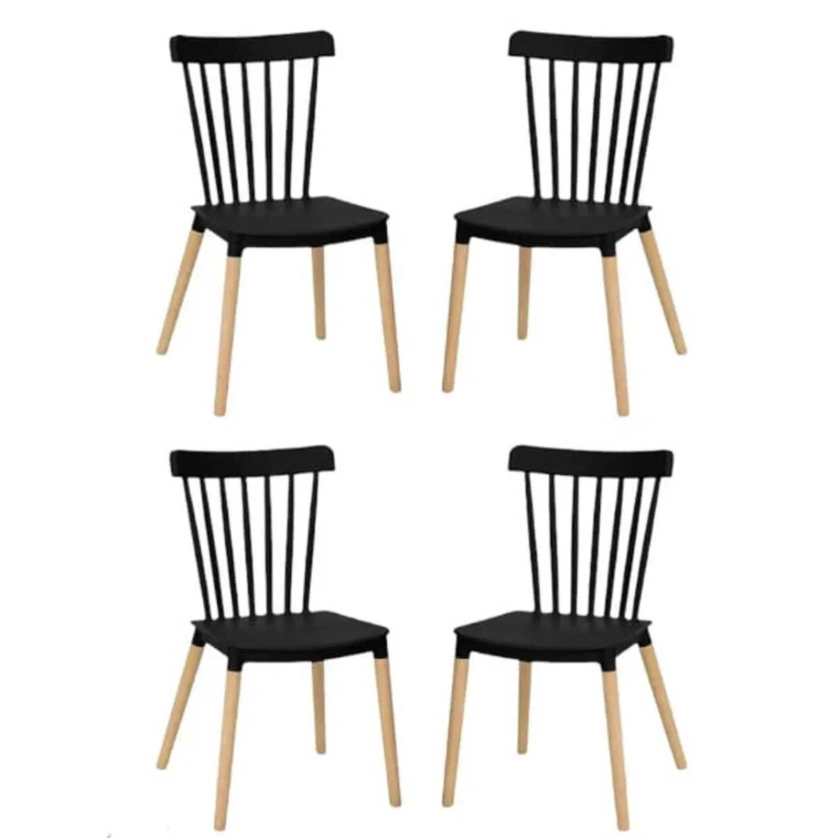 HABITA2 CHILE - Pack 4 Silla de Comedor Windsor de Polipropileno Negro
