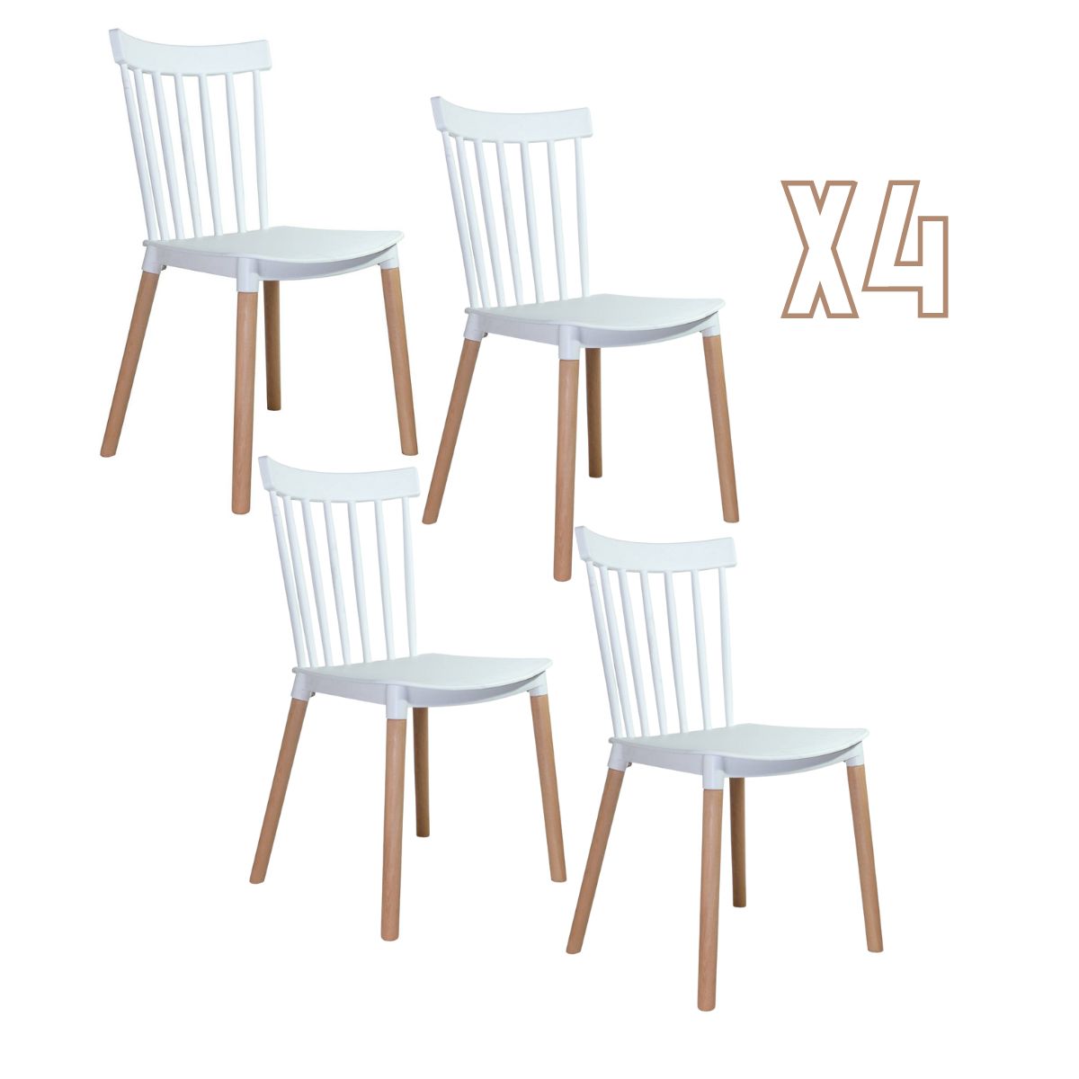 HABITA2 CHILE - Pack 4 Silla de Comedor Windsor de Polipropileno Blanco
