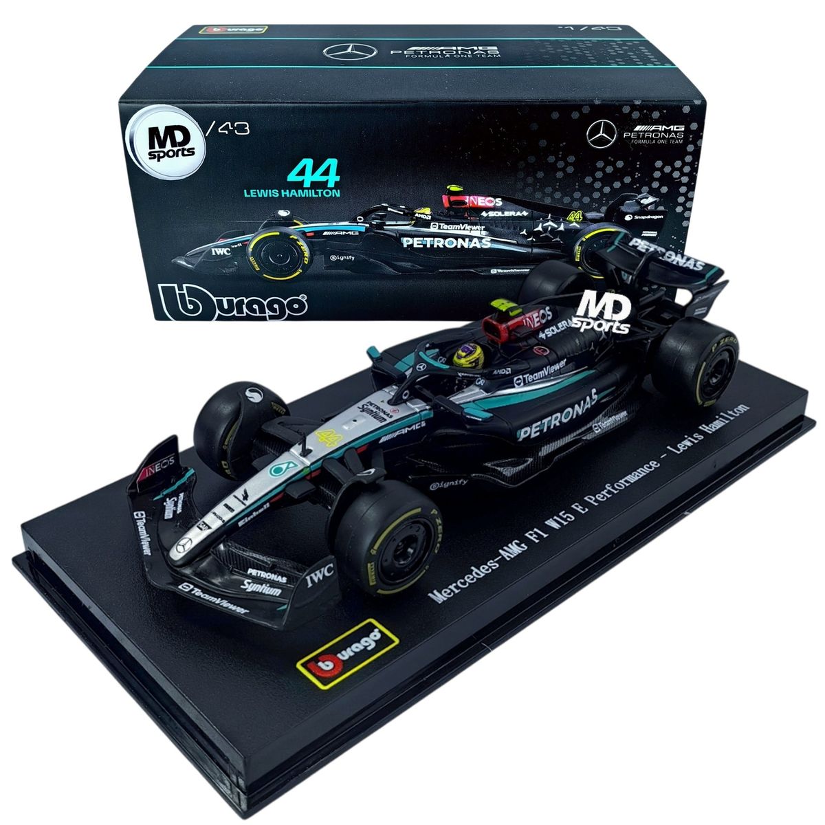 BBURAGO - Auto F1 Mercedes W15 2024 #44 Hamilton Caja Acrilica 1:43