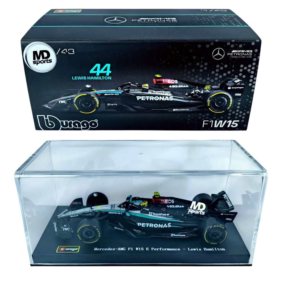 BBURAGO - Auto F1 Mercedes W15 2024 #44 Hamilton Caja Acrilica 1:43