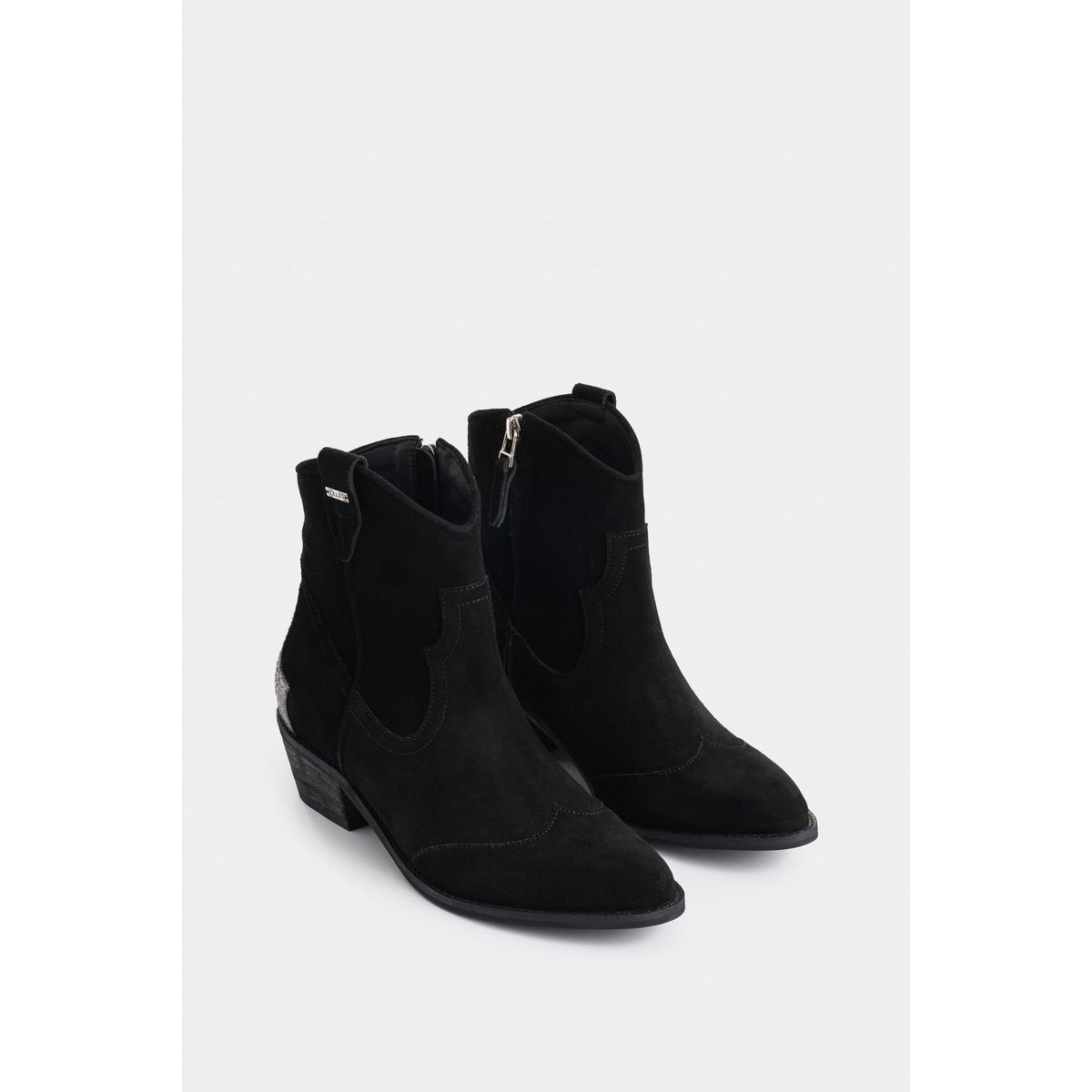 VELEZ - Vélez Botines Texanos Cuero Gamuzado Mujer Detalle Negro