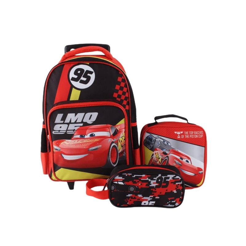 GENERICO - Mochila Infantil Con Rueda +lonchera+estuche Niños Cars rayo mcqueen