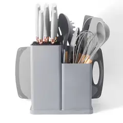GENERICO - Set 18 Utensilios Cocina Silicona Antiadherente Mango Madera