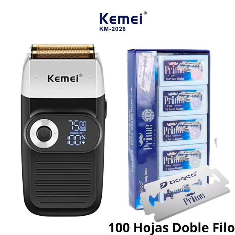 KEMEI - Máquina Afeitadora Kemei KM-2026 + 100 Hojas Dorco