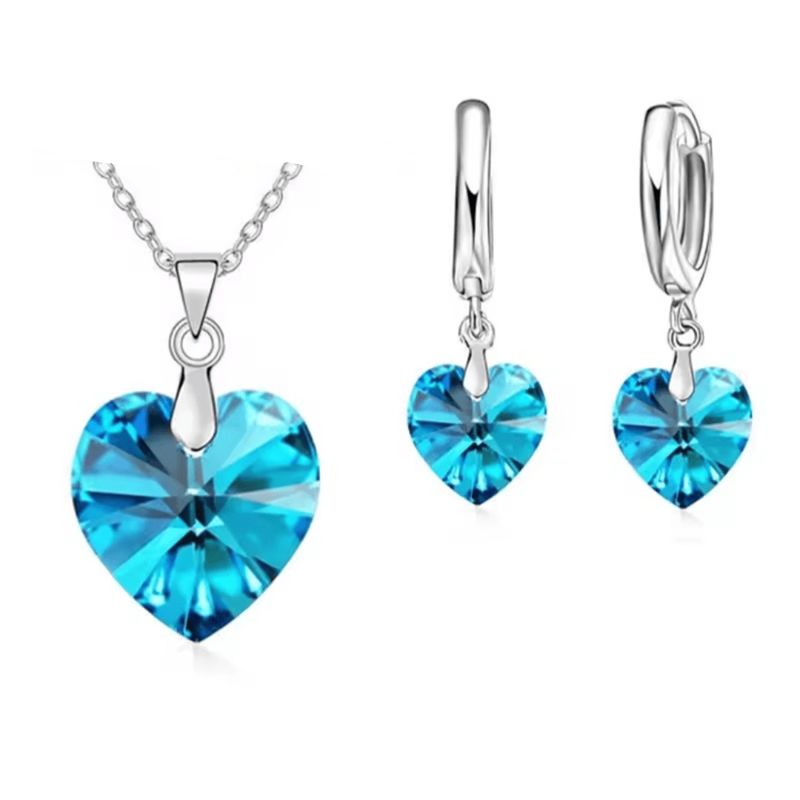 GENERICO - Conjunto SKY BLUE collar y aros en Plata