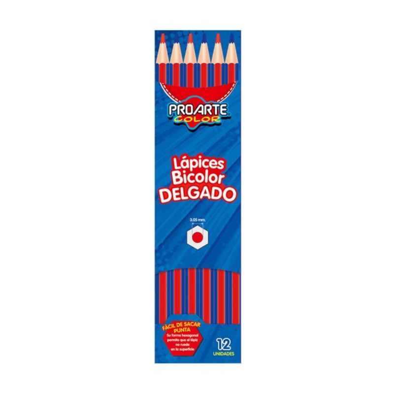 PROARTE - Set 12 Lapiz Bicolor Azul/rojo Delgado Proarte