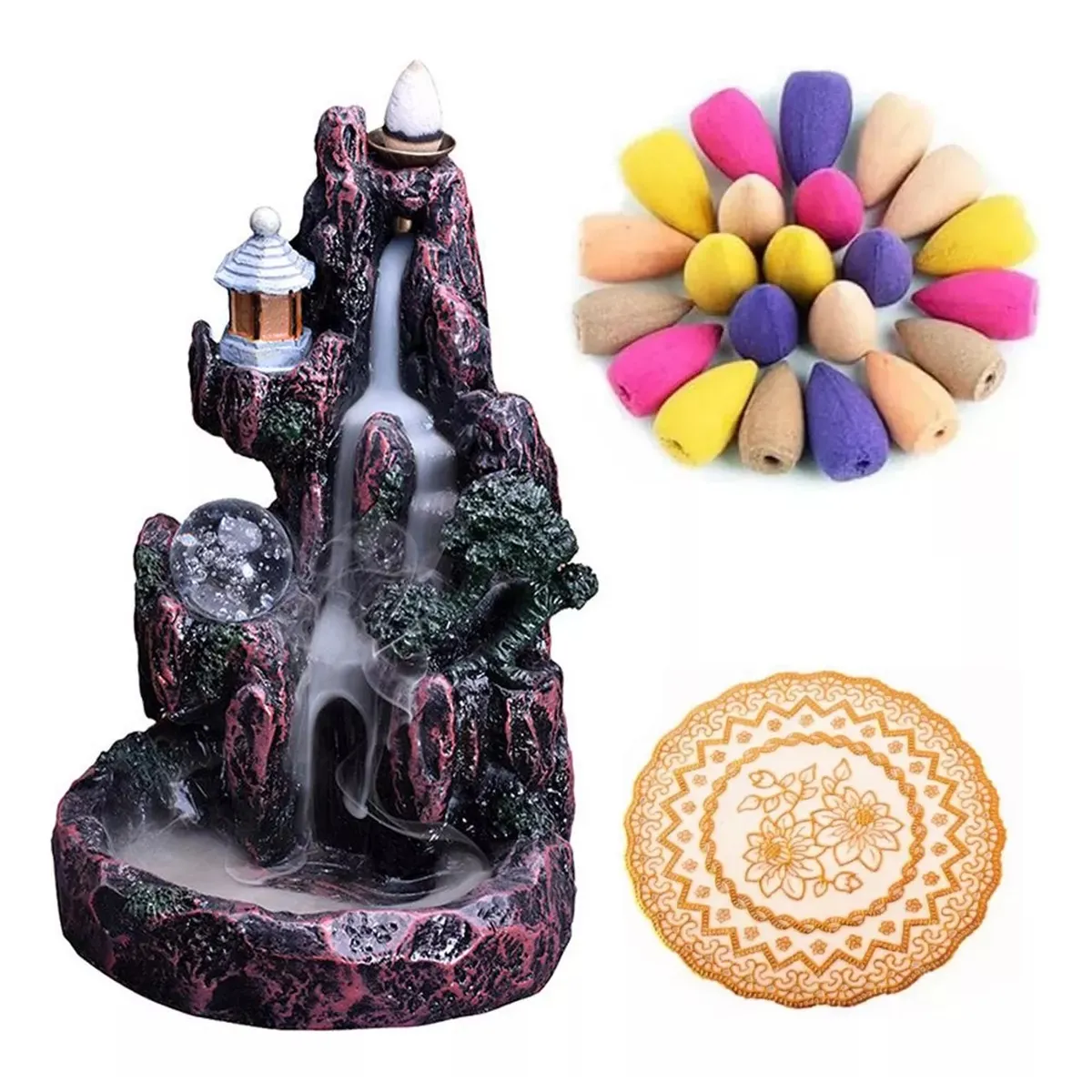 KUANGYE - Cascada Incienso Reflujo + 40 Conitos Inciensos Mixtos