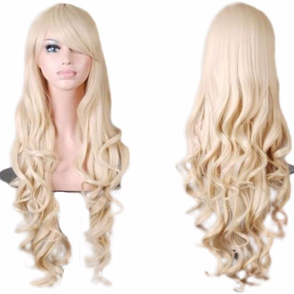 KUANGYE - Peluca Rubia Larga Pelo Natural Ondulado Moda Para Mujer