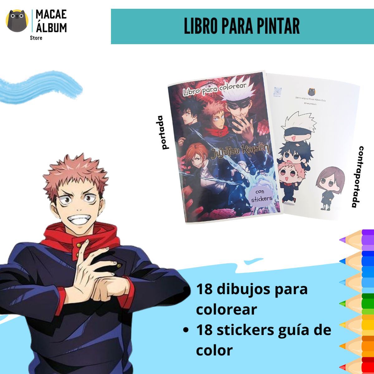 GENERICO - Libro para pintar Jujutsu Kaisen con stickers
