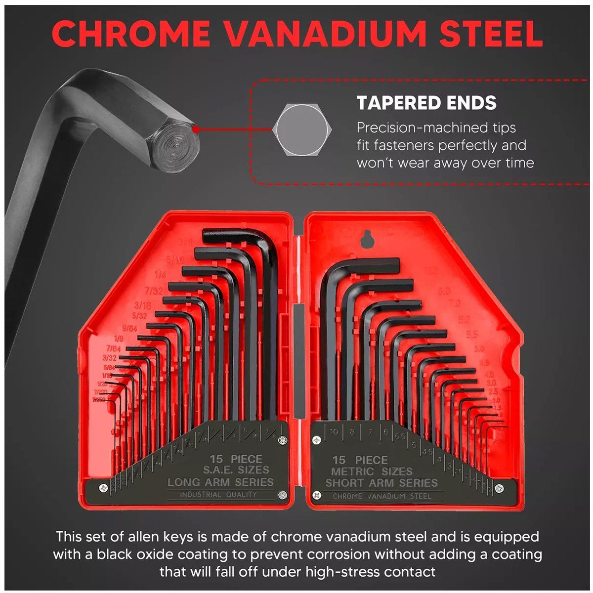 KUANGYE - Juego De Llaves Allen Hexagonales 30 Piezas, Surtido Métrico