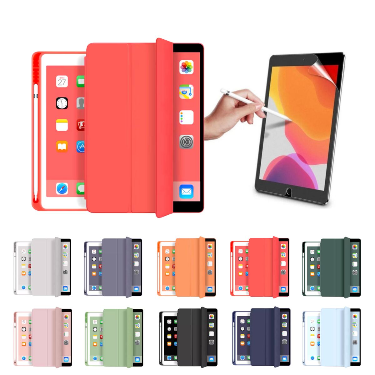 GENERICO - Fundas iPad Más Lámina Paperlike Para iPad 12.9 - Rojo