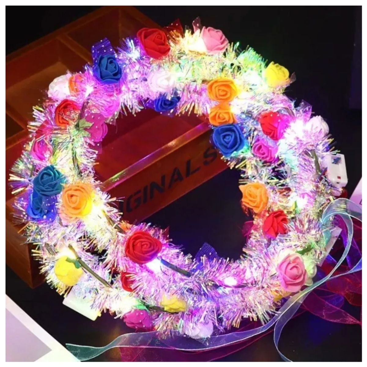 GENERICO - Corona de Flores Luces LED