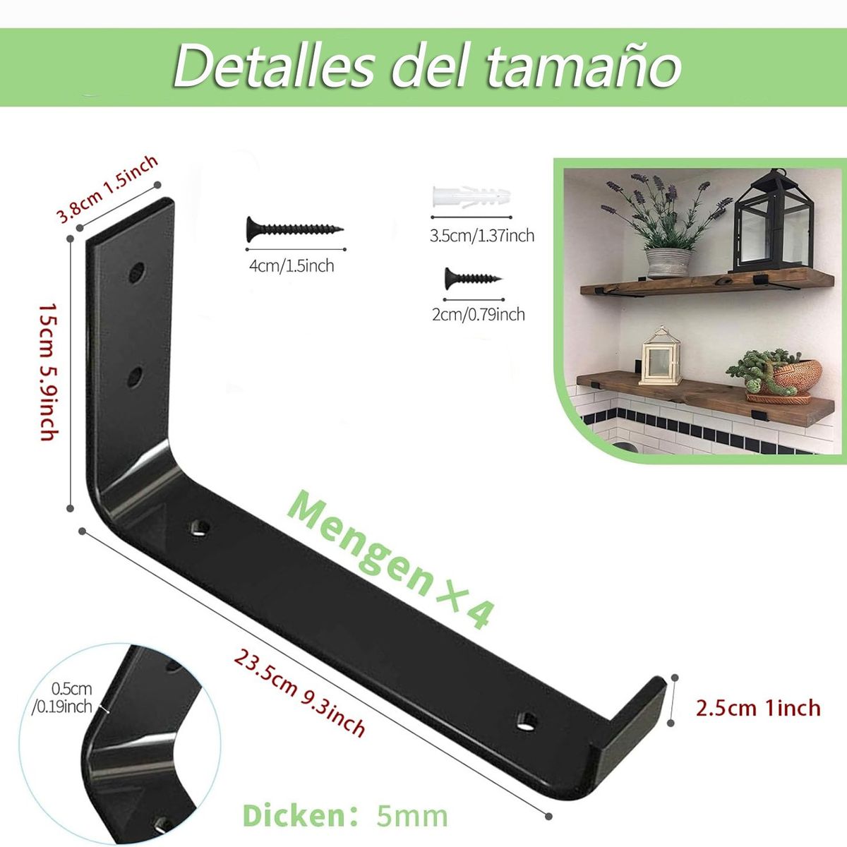 KUANGYE - Escuadras Inoxidable Para Repisa De 23cm 4 Piezas