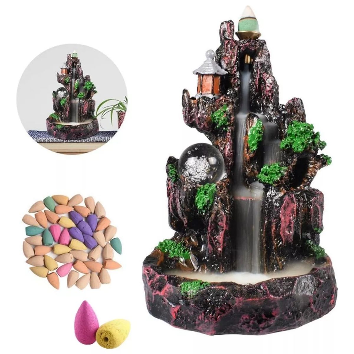 KUANGYE - Cascada Incienso + 40 Conitos Inciensos Mixtos Regalo