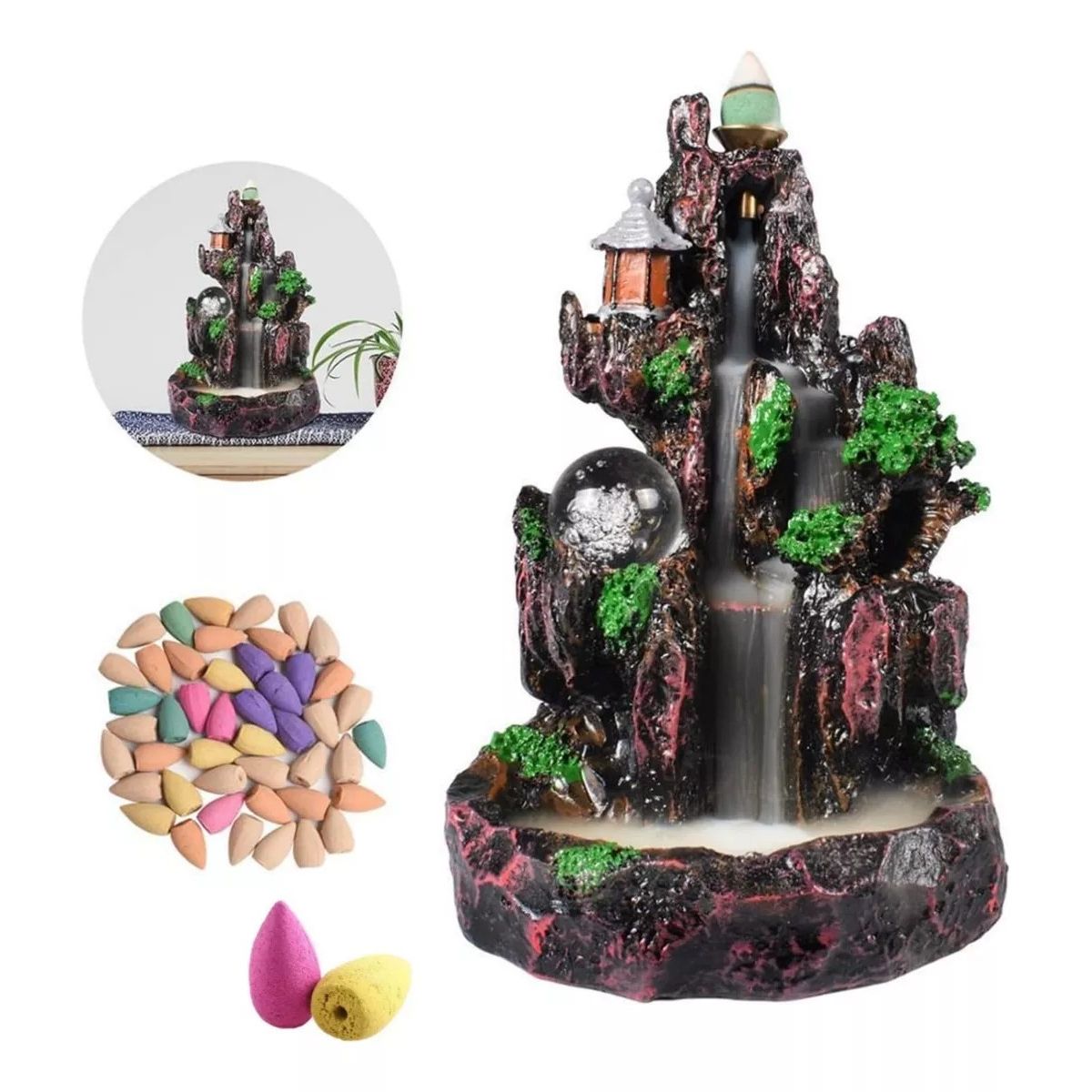 KUANGYE - Cascada Incienso + 40 Conitos Inciensos Mixtos Regalo