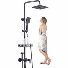 KUANGYE - Moderna Columna De Ducha Negro Mate 4 Funciones