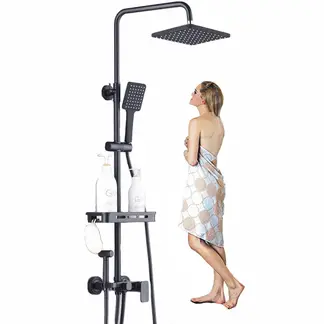 KUANGYE - Moderna Columna De Ducha Negro Mate 4 Funciones