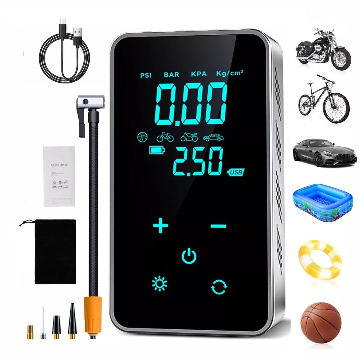 KUANGYE - Compresor Portátil Inflador Digital Aire Neumático Moto Auto