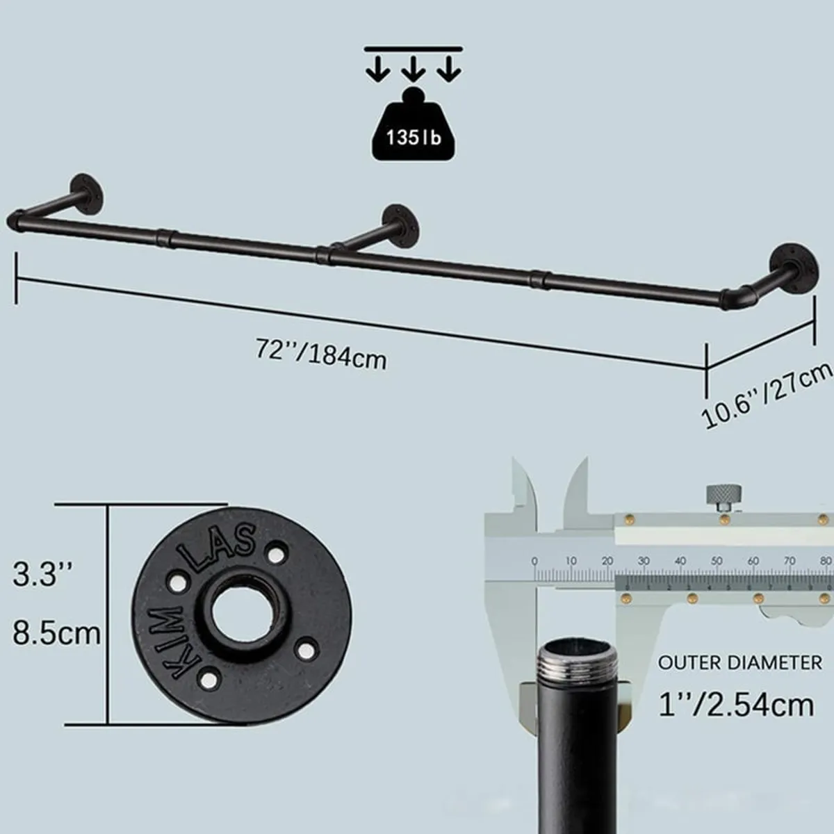 BITART - 184cm Perchero De Pared Estante De Metal Para Ropa Multiusos