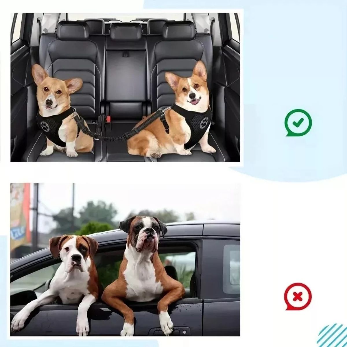 KUANGYE - Correacinturón Seguridad Auto Doble Para Perros Ajustable