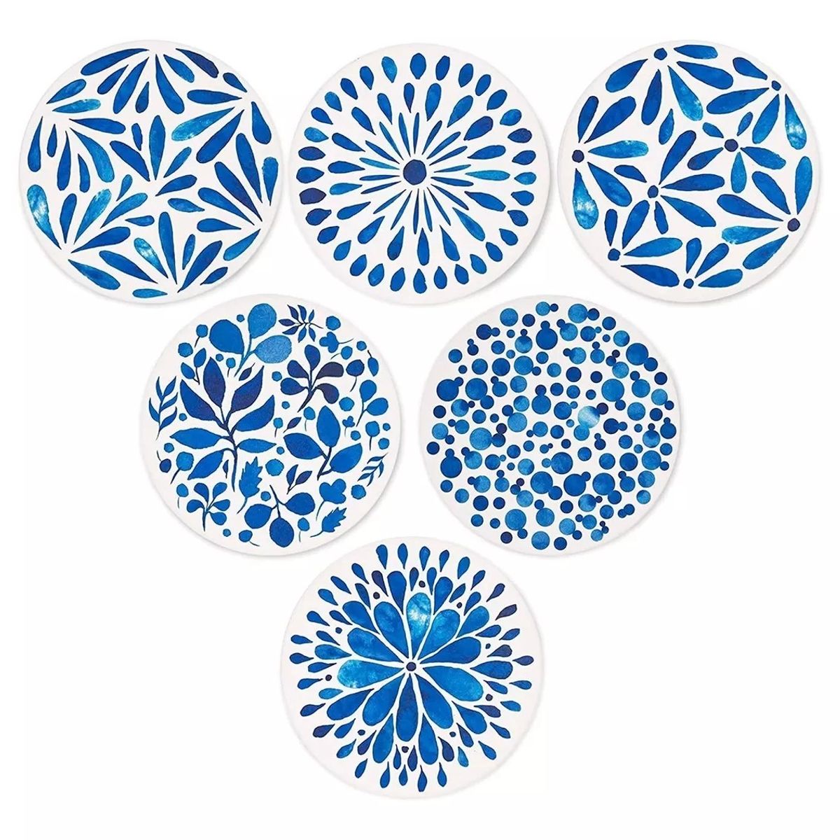 KUANGYE - Set De 6 Posavasos De Cerámica Acuarela