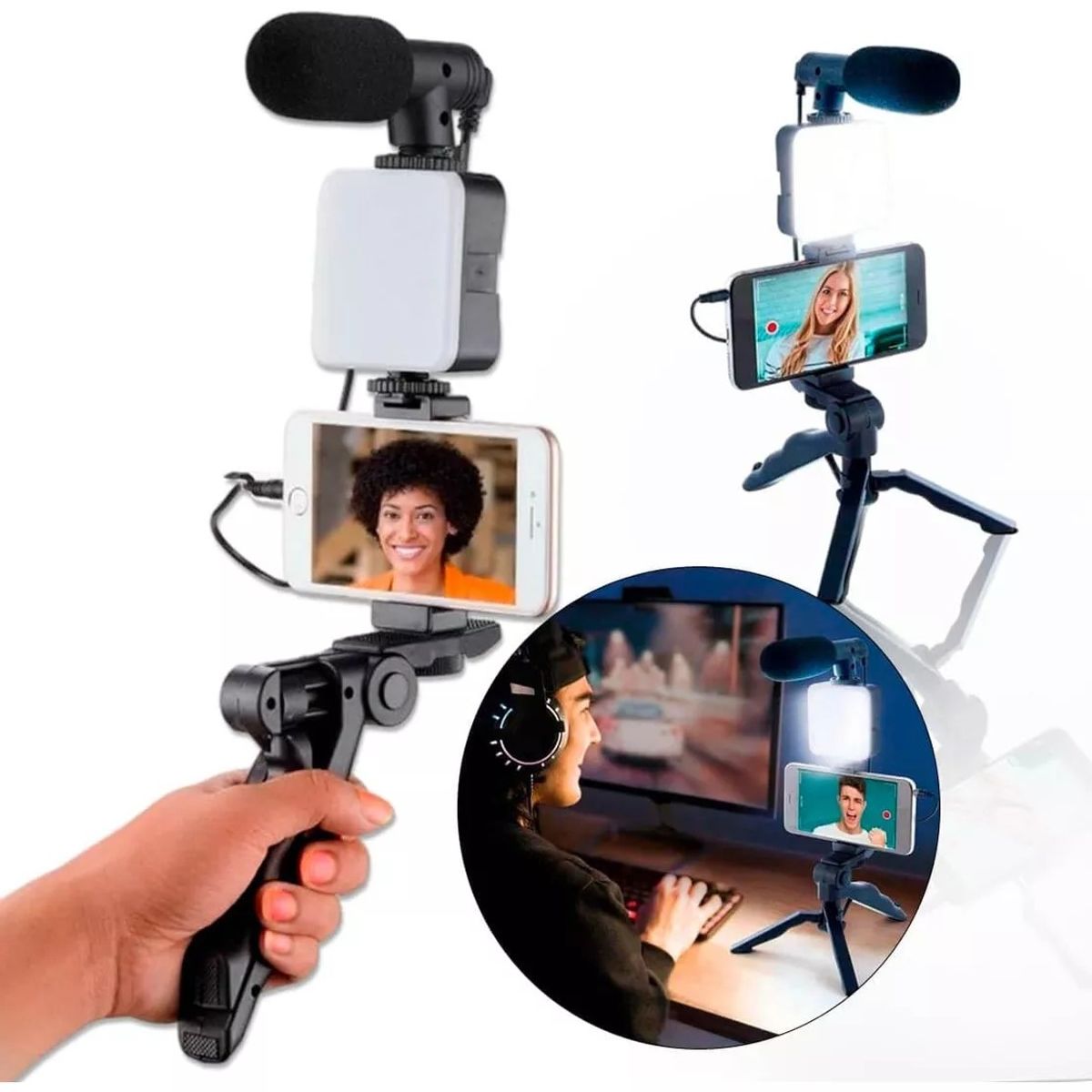 KUANGYE - Kit De Grabación Video Con Micrófono Luz Led Trípode Y Control Remoto